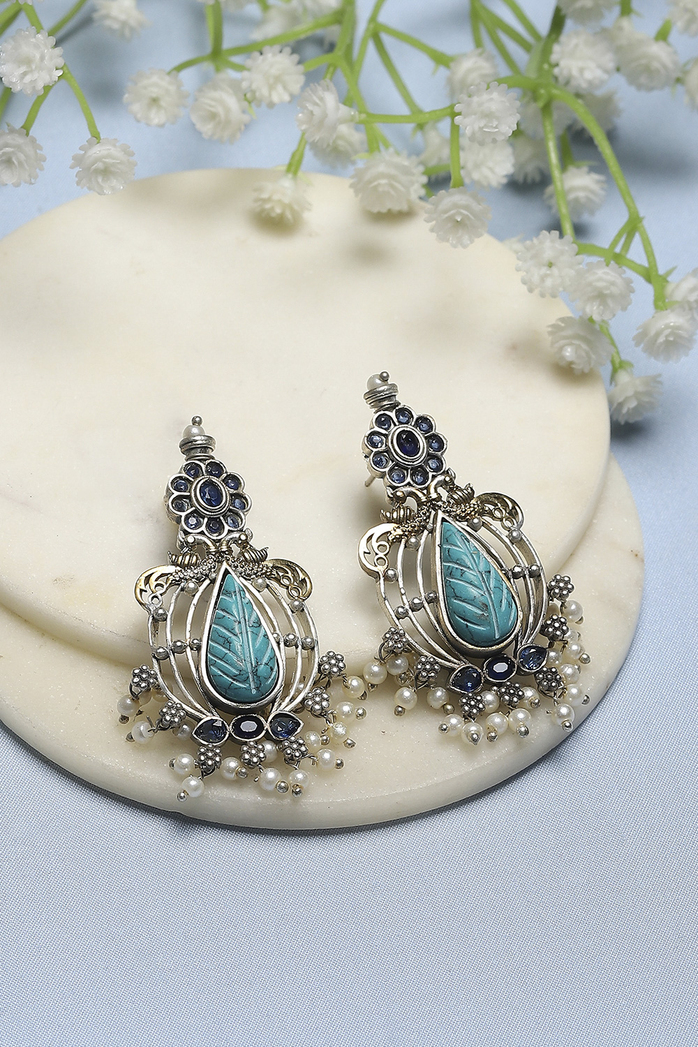 Turquoise Brass Jhumka image number 0