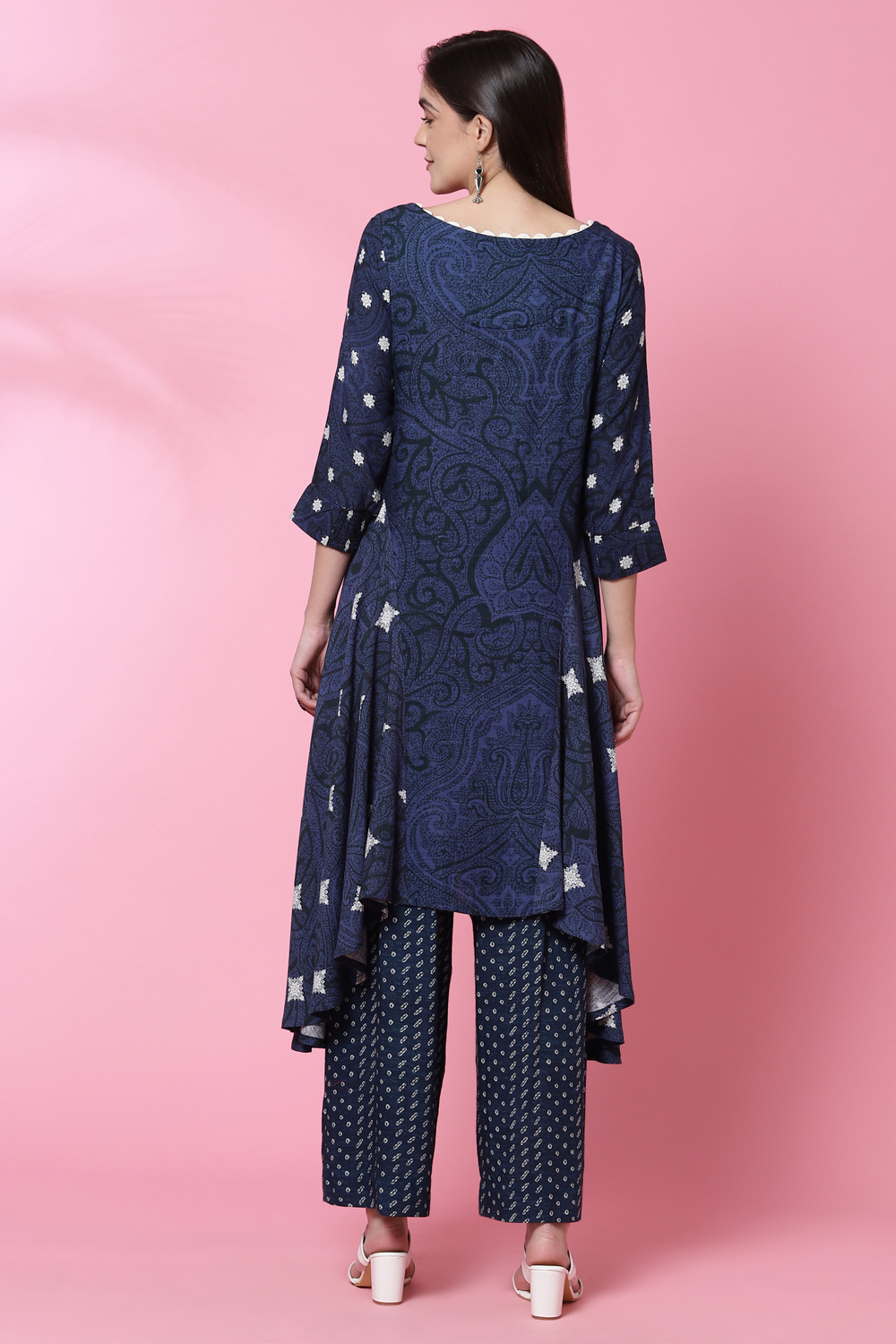 Indigo LIVA Asymmetric Kurta image number 4