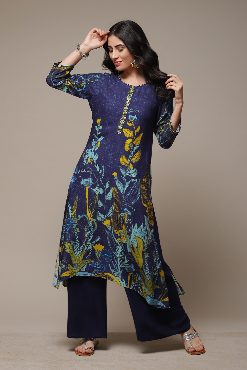 Ecru Rayon Straight Printed Kurta image number 0