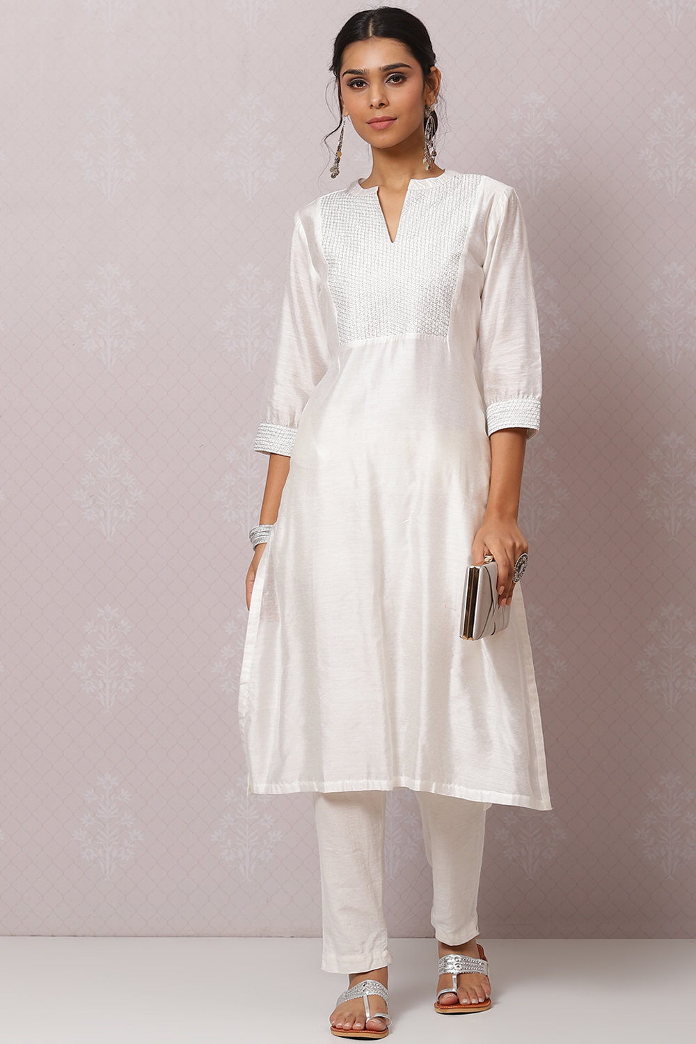 White Solid Nylon Viscose Classic Straight Kurta image number 0