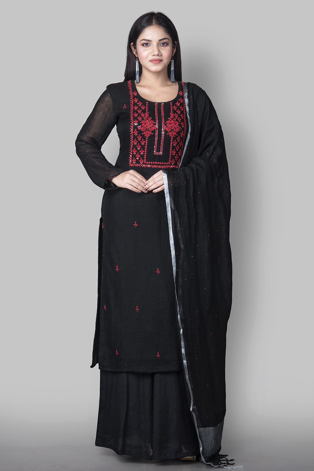 Black Linen Easy Stitch Suit Set image number 0