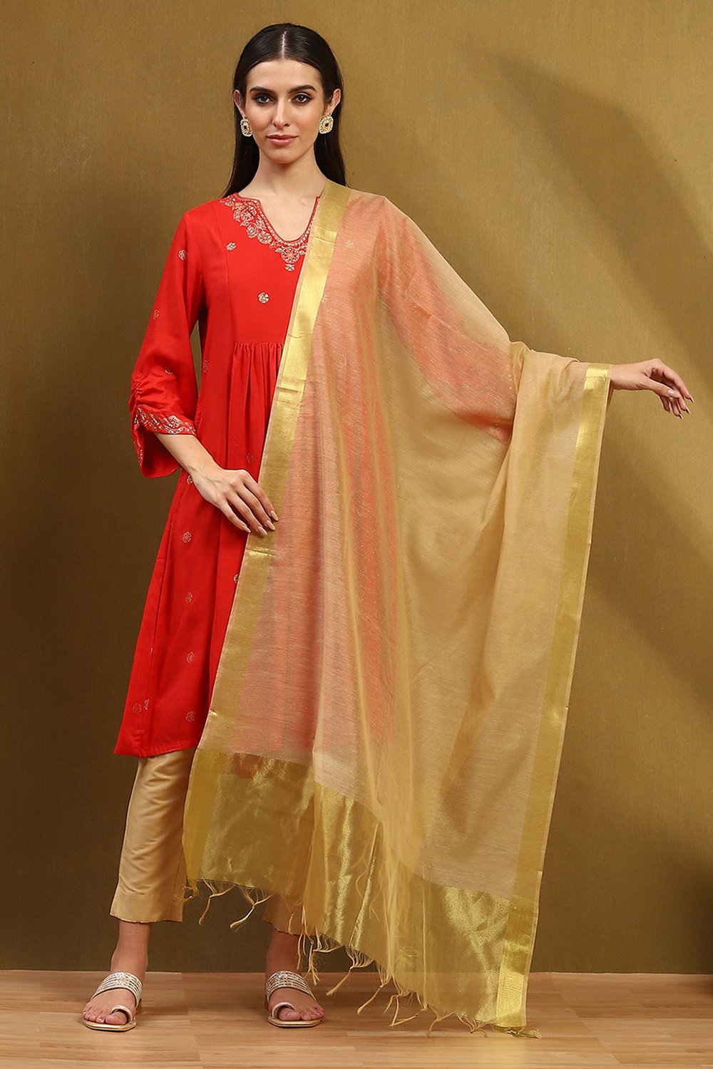 Camel Poly Silk Dupatta image number 4