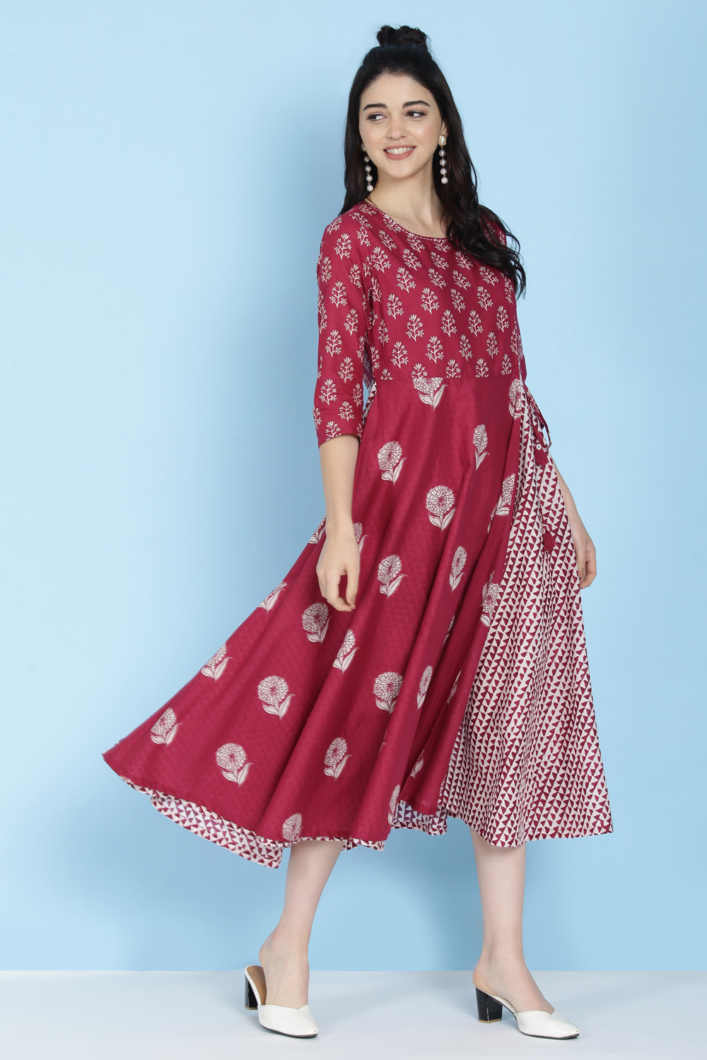 Wine Cotton A-Line Dress image number 4