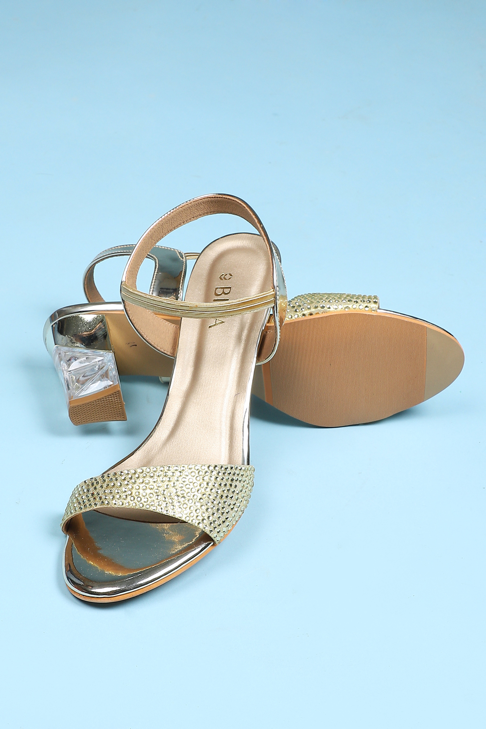 Gold Embellished Sandals image number 3