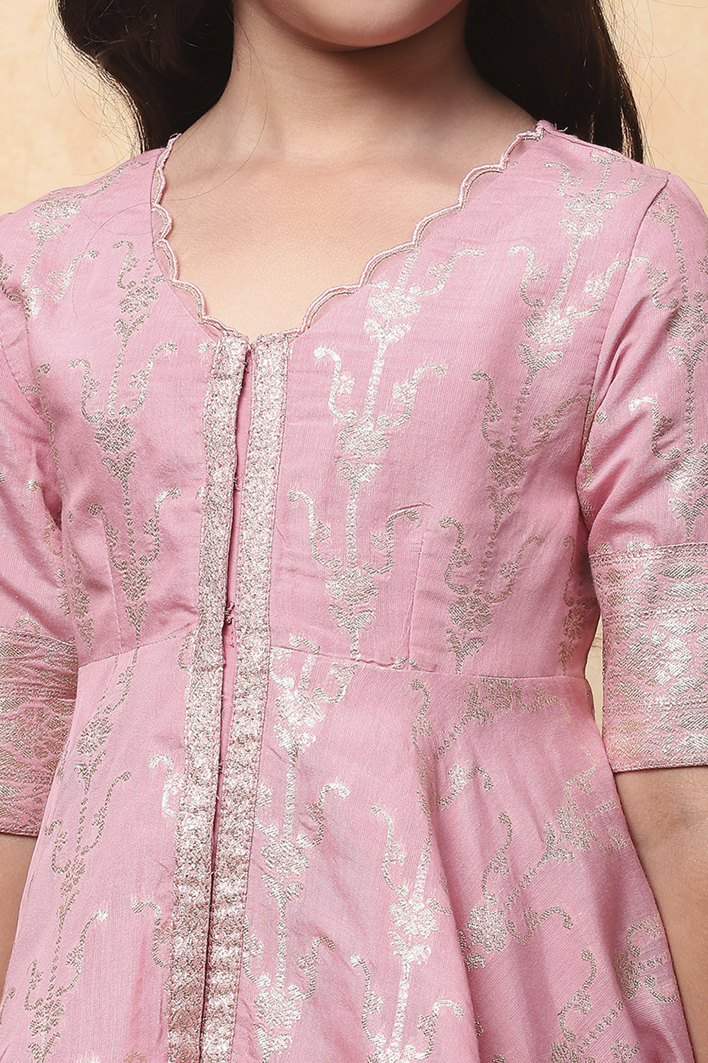 Pink Viscose Chanderi Printed Festive Flared Suit Set image number 1