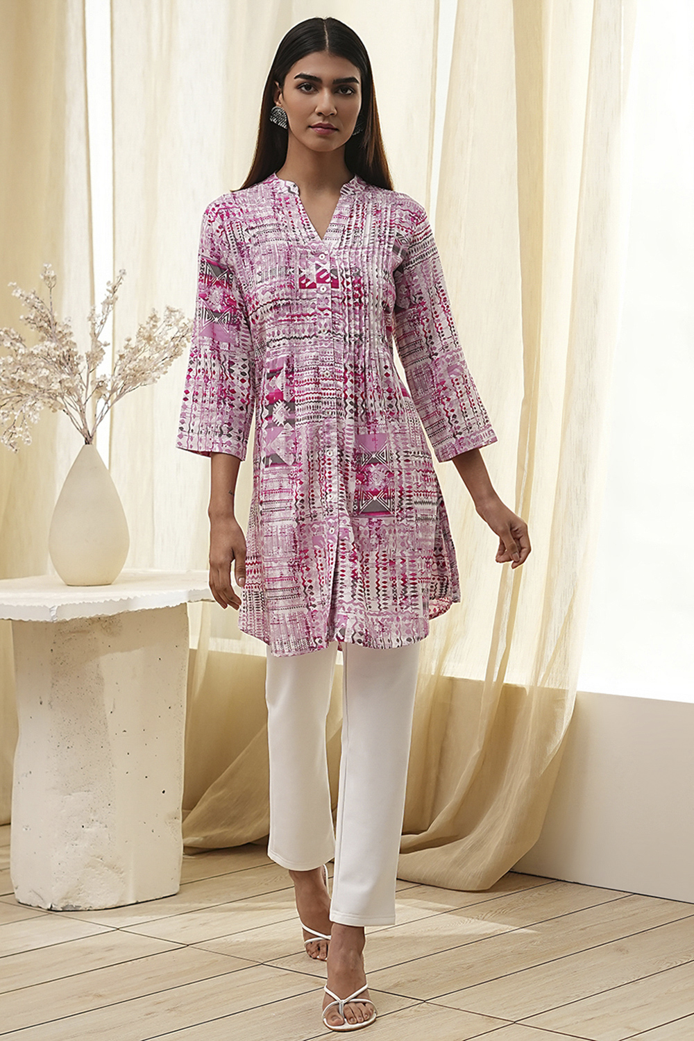 Pink Viscose Rayon Printed Short Kurta image number 5