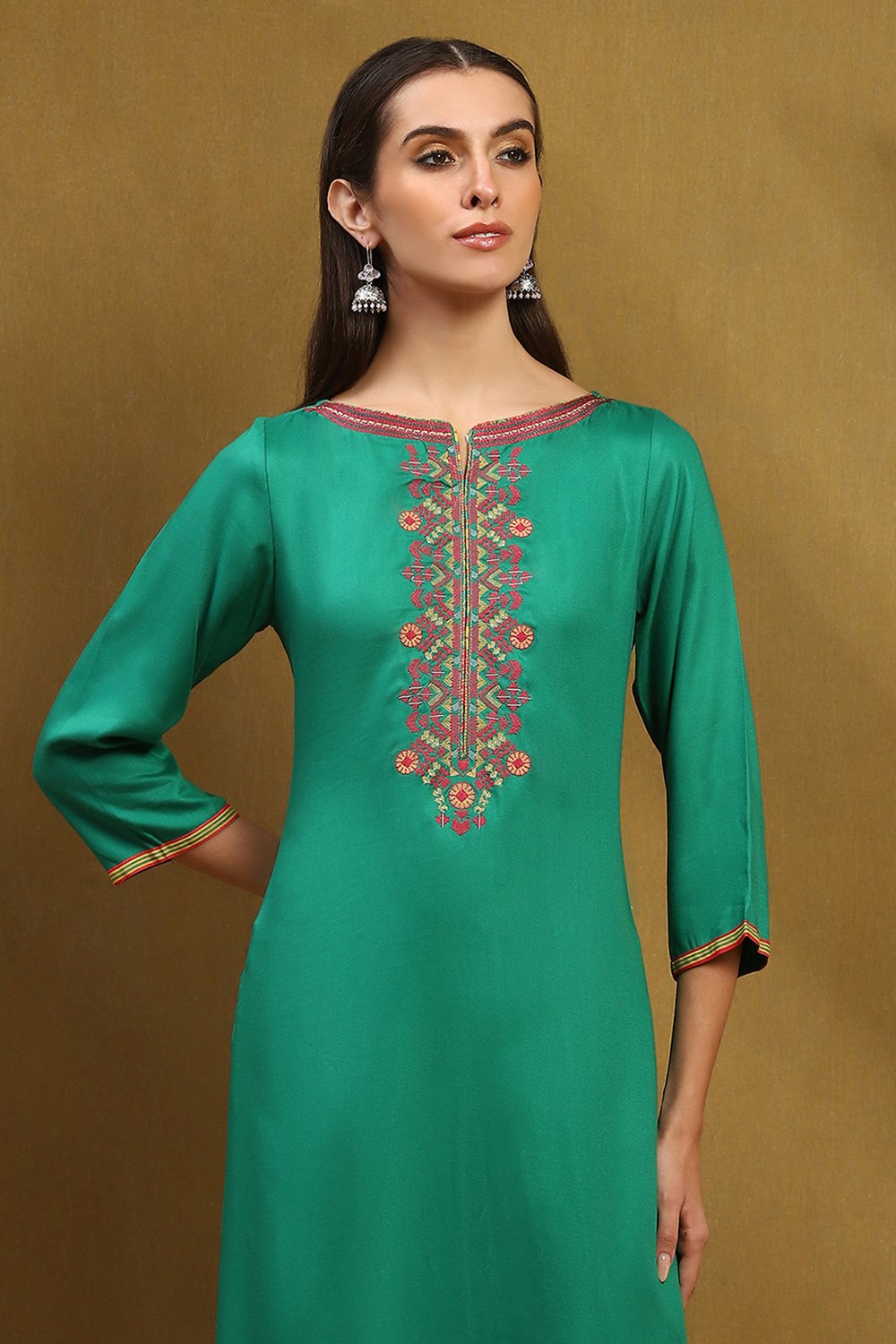 Green Straight Rayon Kurta image number 1