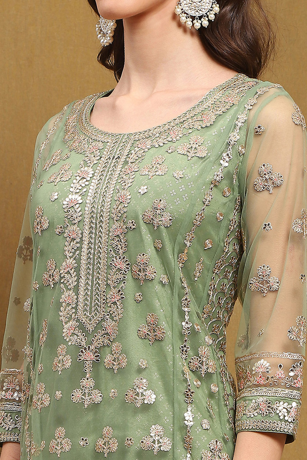 Green Net Kalidar Suit Set image number 1