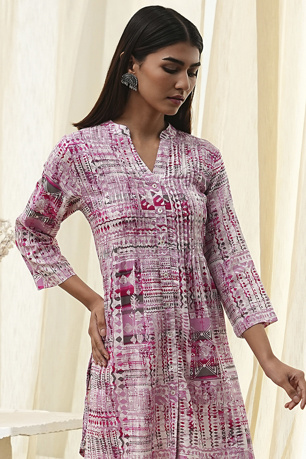 Pink Viscose Rayon Printed Short Kurta image number 1