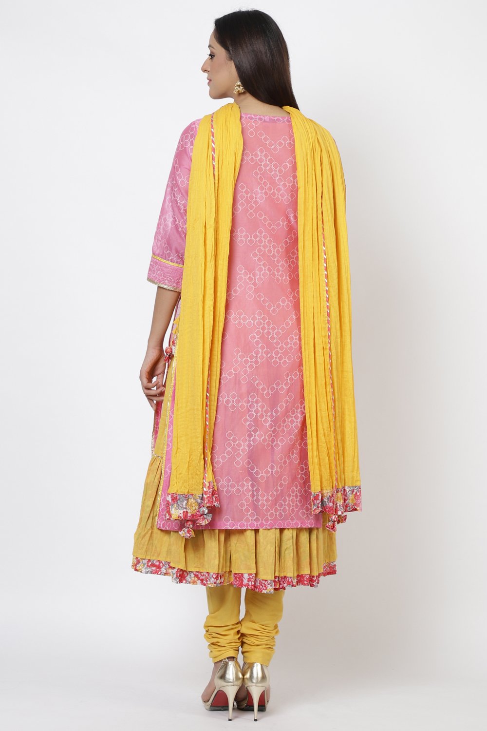 Pink Cotton A-Line Kurta Churidar Suit Set image number 6