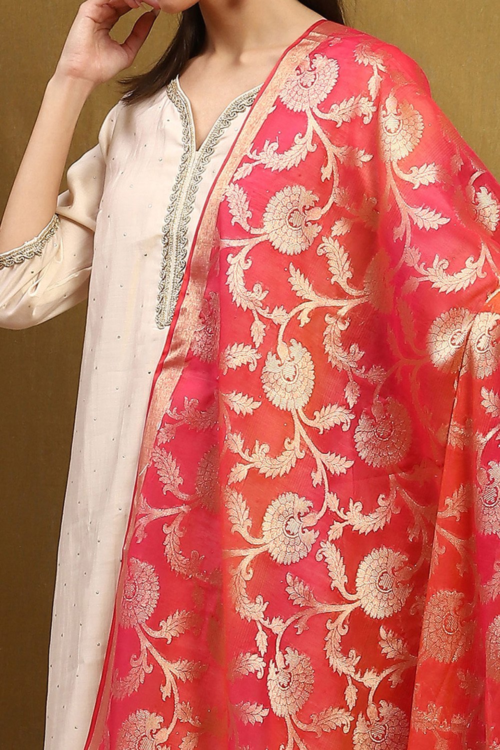 Pink Polyester Dupatta image number 1