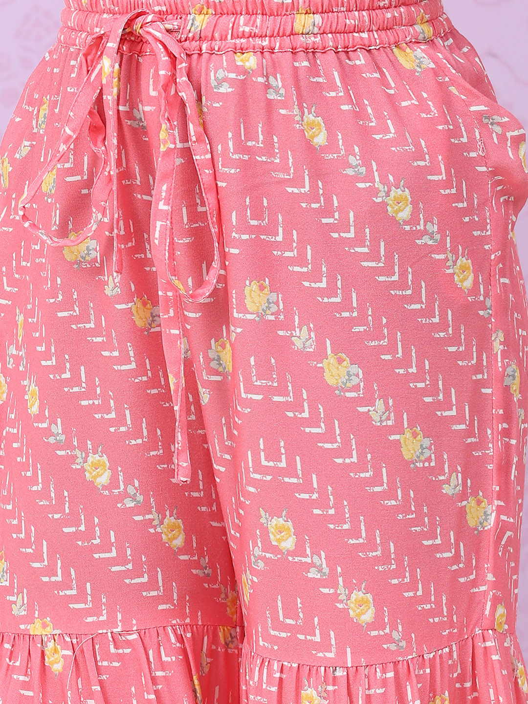 Yellow & Pink Art Silk Straight Kurta Set image number 2