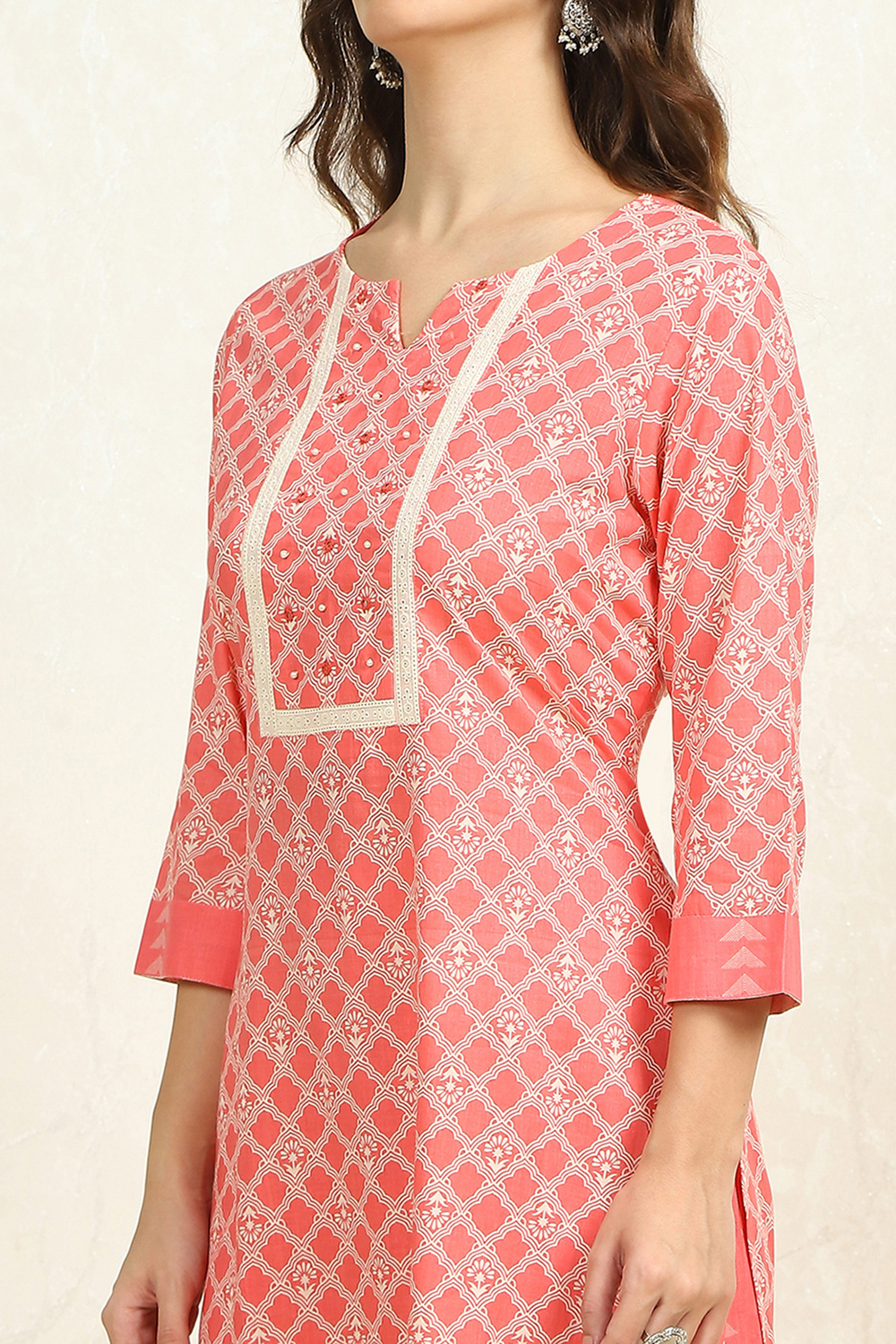 Pink Cotton Hand Block Print Unstitched Suit Set image number 2