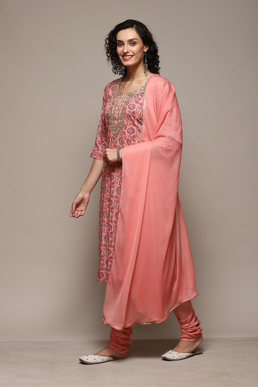 Pink Cotton Handloom Unstitched Suit Set image number 6
