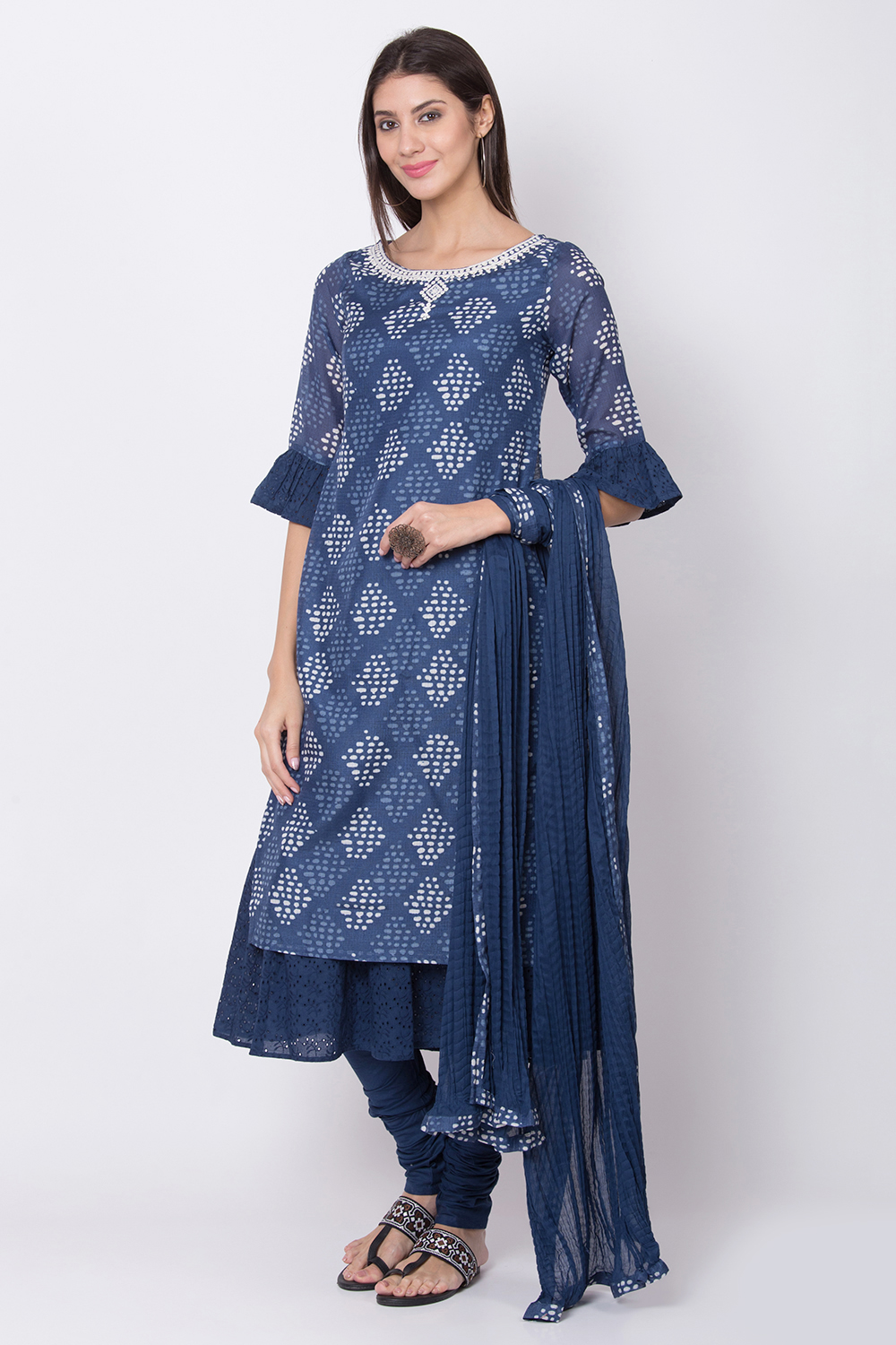 Blue Art Silk A-Line Kurta Churidar Suit Set image number 0