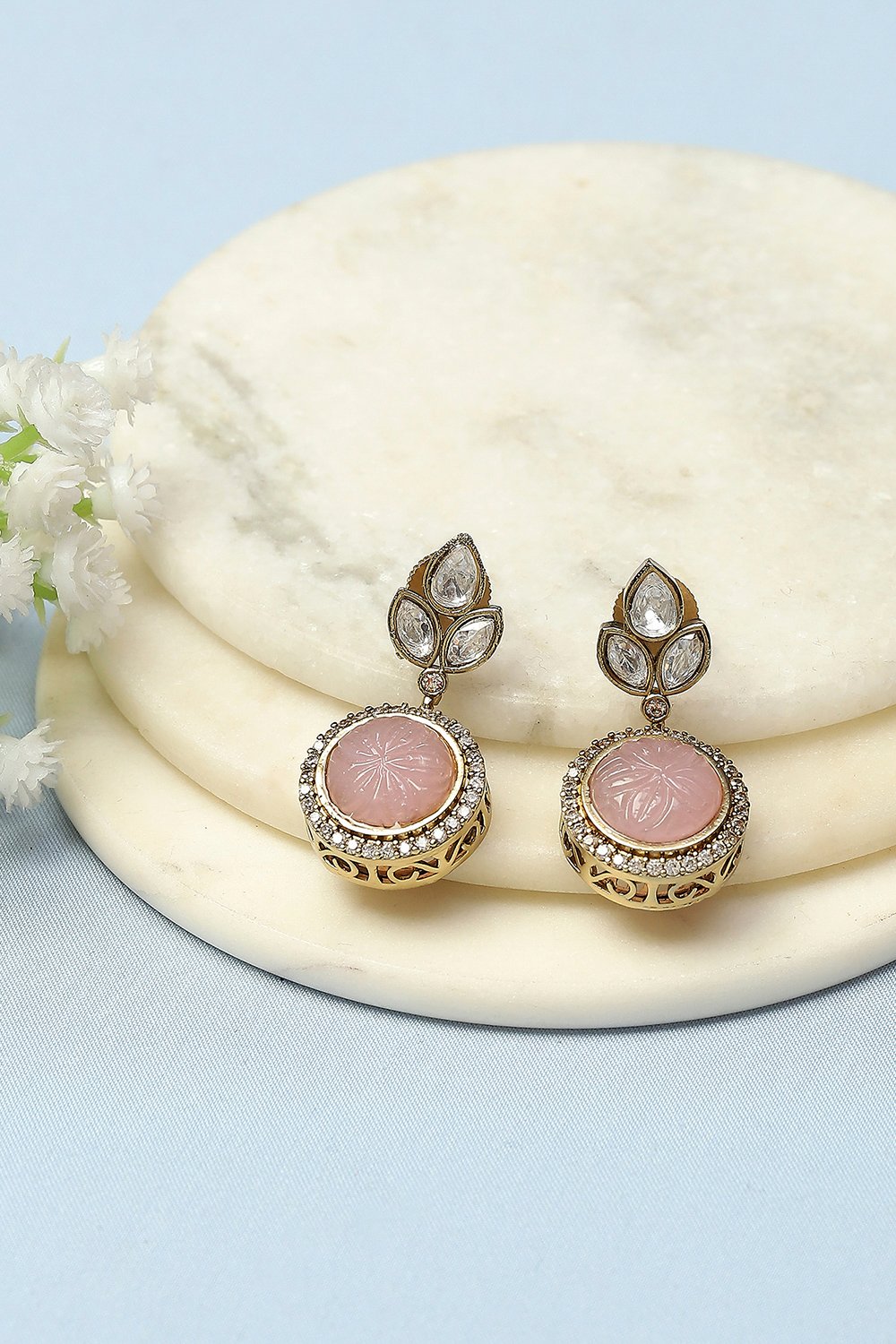 Light Pink Kundan Festive Drop & Danglers image number 0