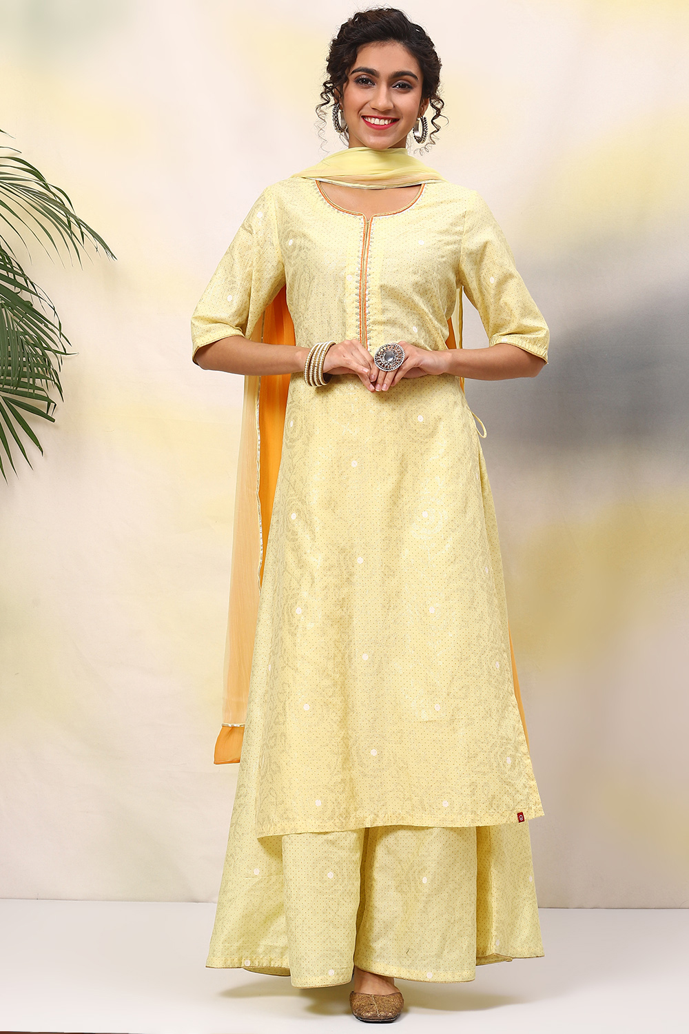 Lime Yellow Art Silk Straight Kurta Sharara Suit Set image number 0