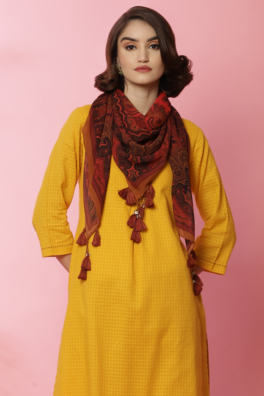 Burnt Orange LIVA Printed Scarf image number 0