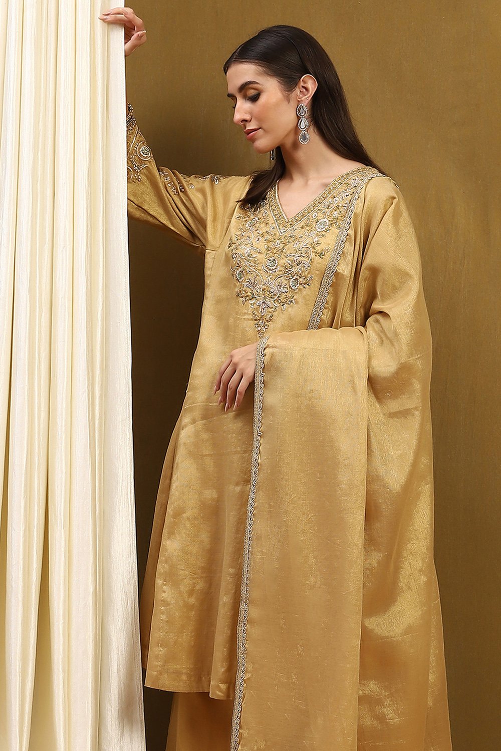 Gold Cotton Kalidar Suit Set image number 8