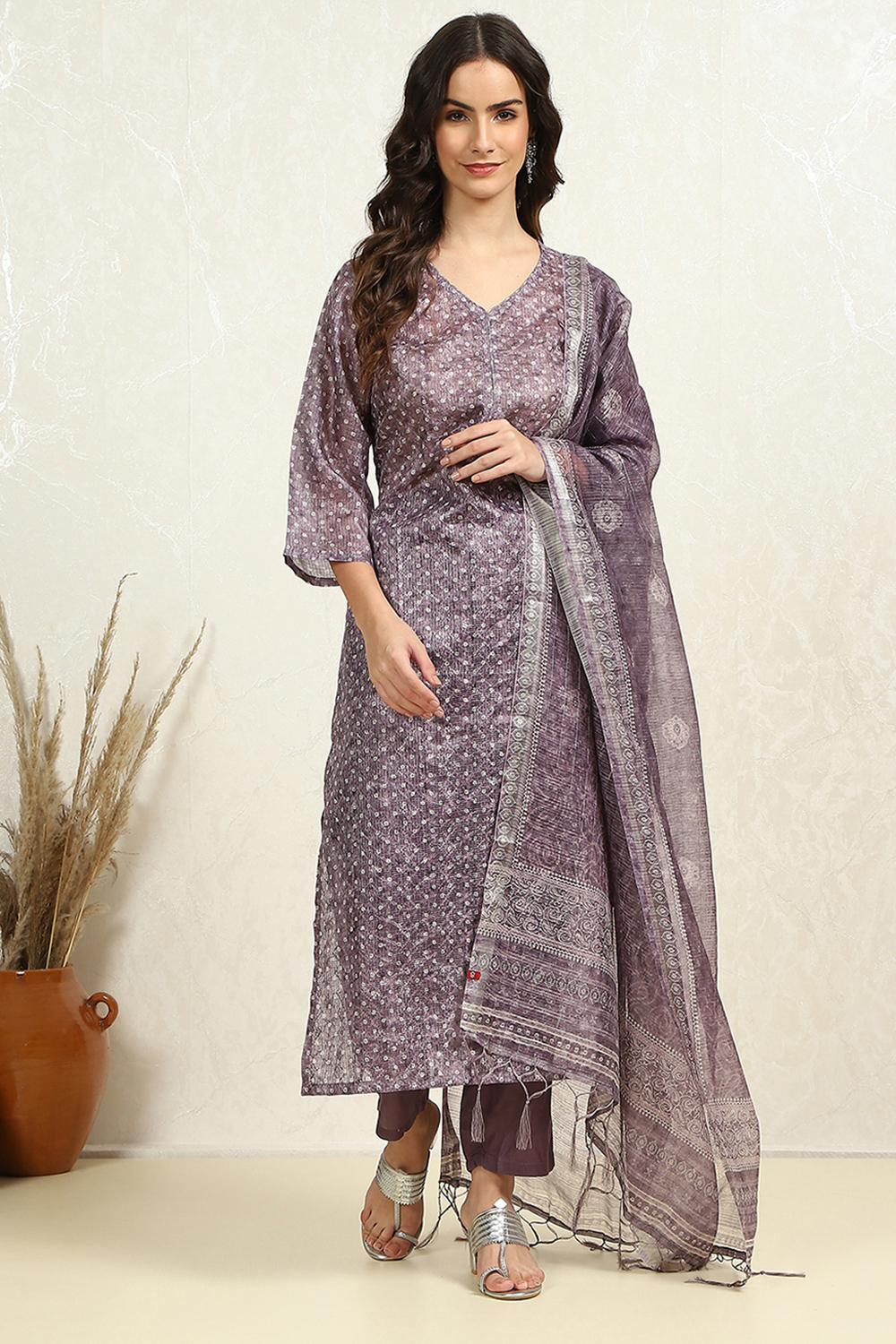 Maroon Cotton Printed Unstitched Suit Set image number 7