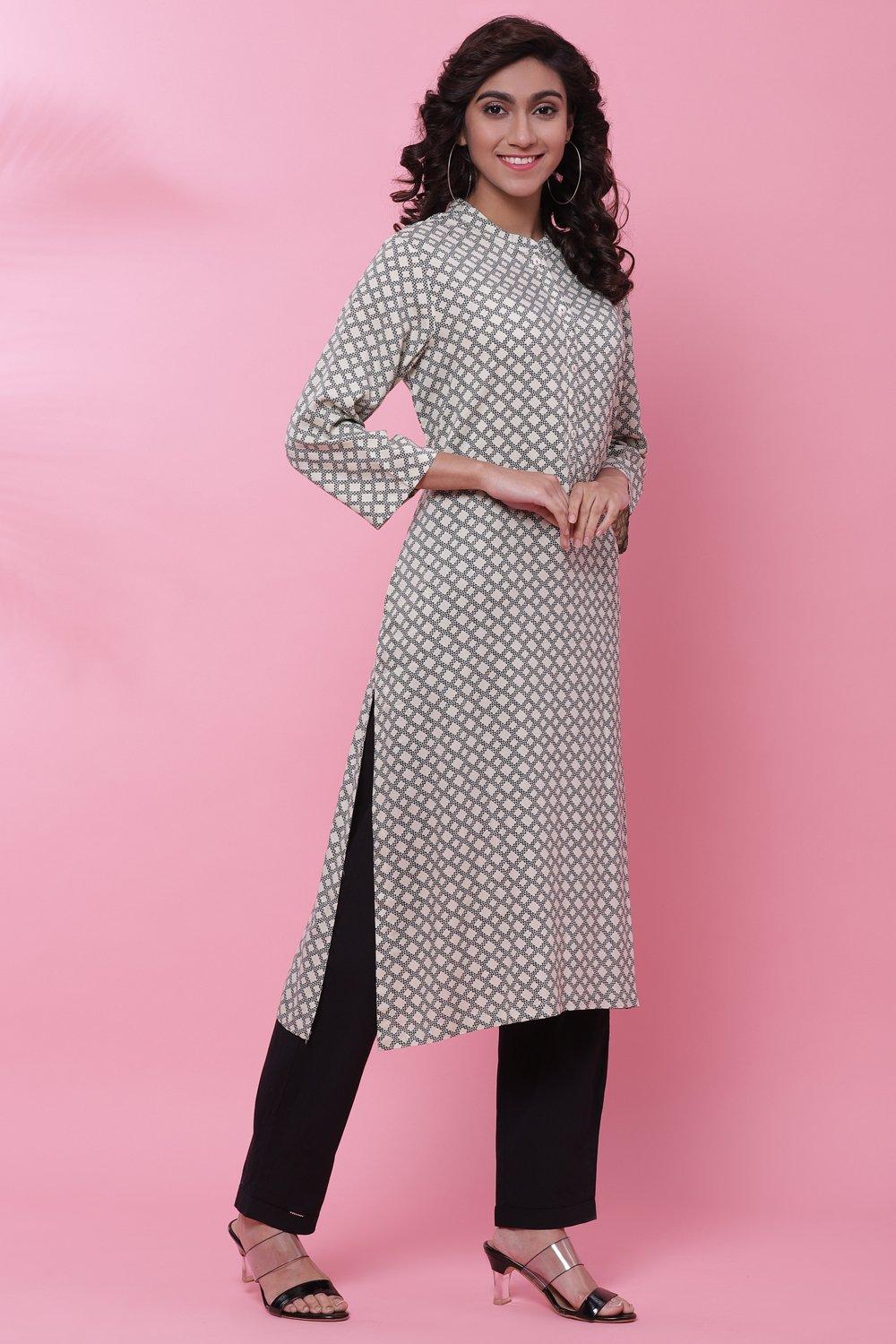 Blue Rayon A-Line Printed Kurta image number 4