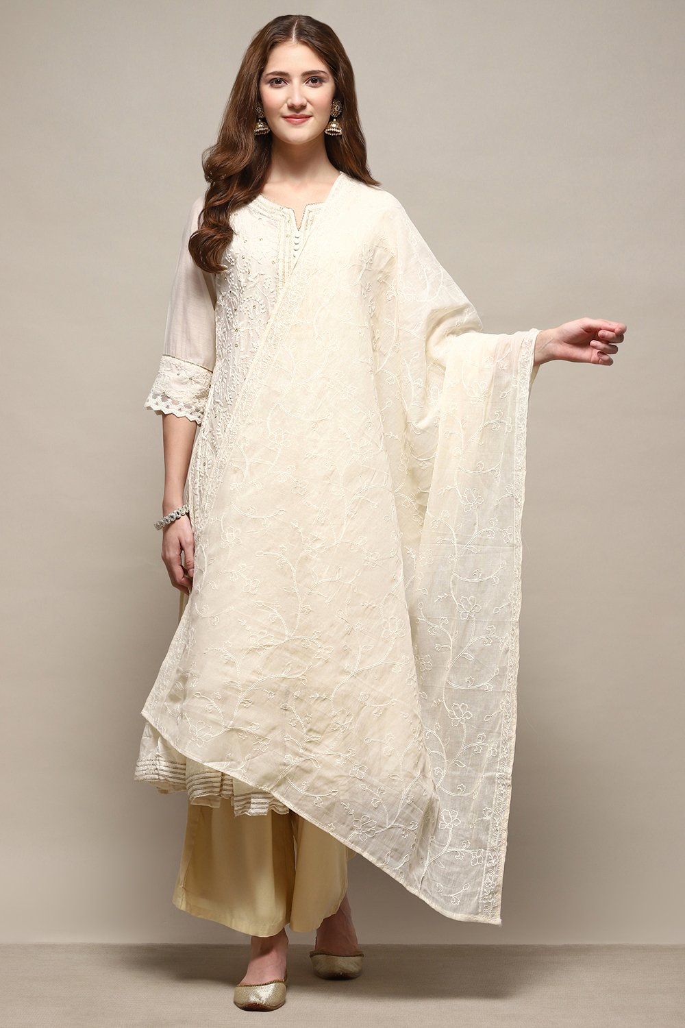 White Cotton Embroidered Lightweight Dupatta image number 3