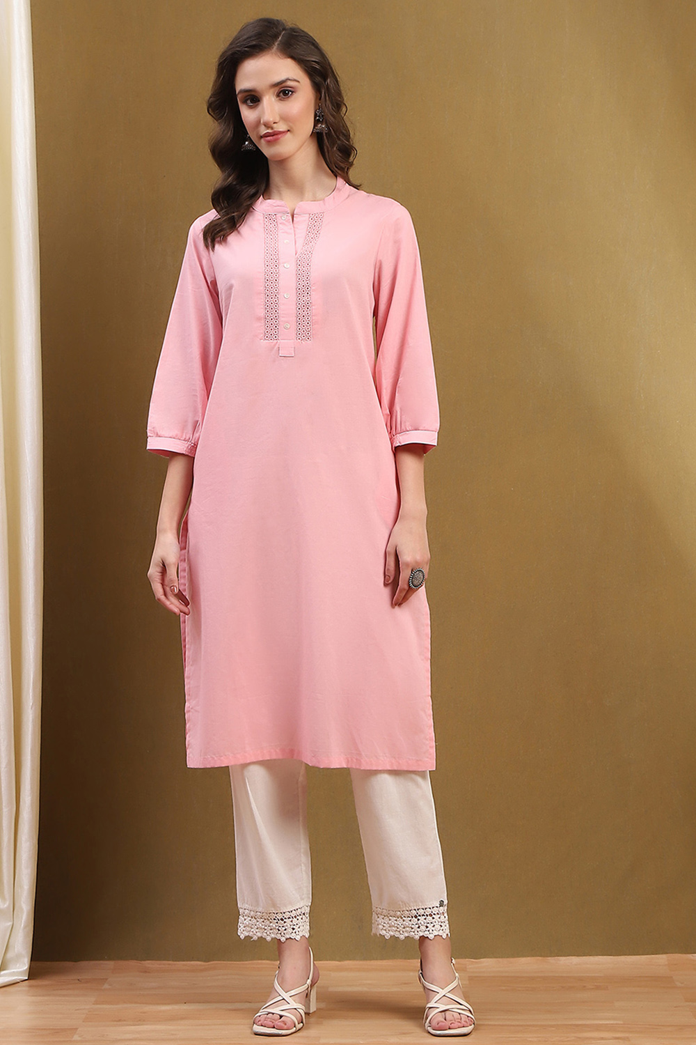 Ice Blue Cotton Solid Regular Fit Straight Kurta image number 5