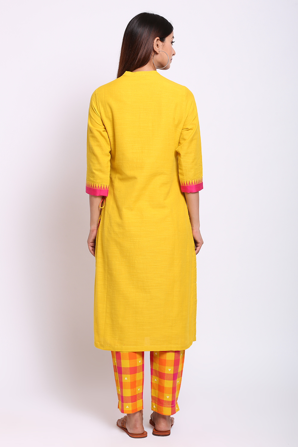 Yellow Eco Cotton Straight Kurta Slim Pant Suit Set image number 5