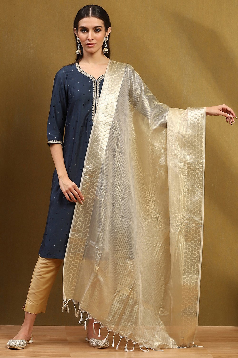 Light Gold Poly Silk Dupatta image number 4