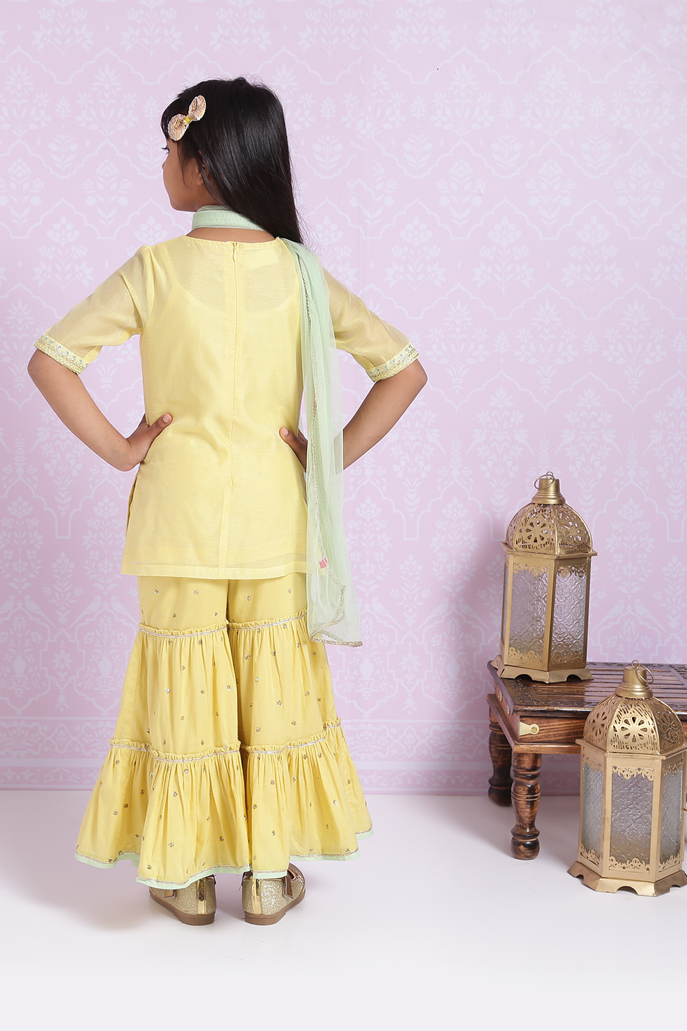 Yellow Polyester Straight Kurta Sharara Suit Set image number 6