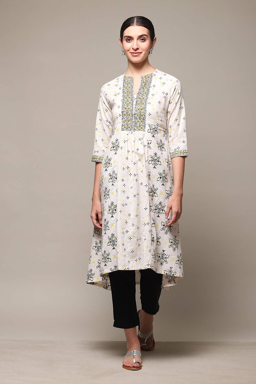 Marine Blue Cotton Blend A-Line Printed Kurta image number 5