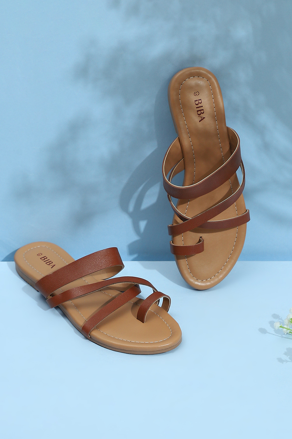 Brown Pu Ring Toe Sandals image number 0