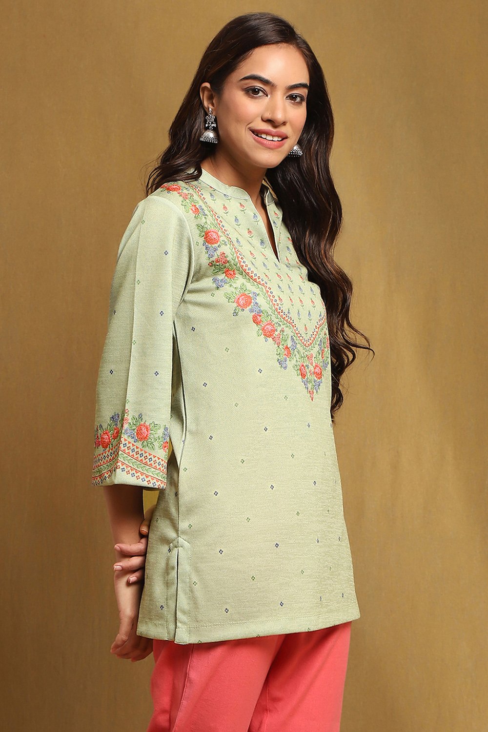 Mint Green Knit Straight Kurti image number 4