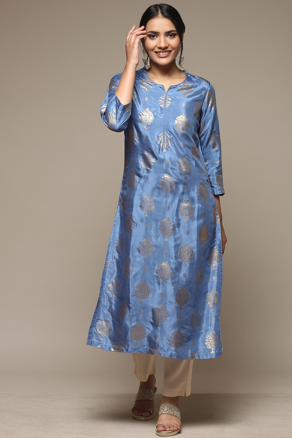 Blue Viscose Straight Printed Kurta image number 5