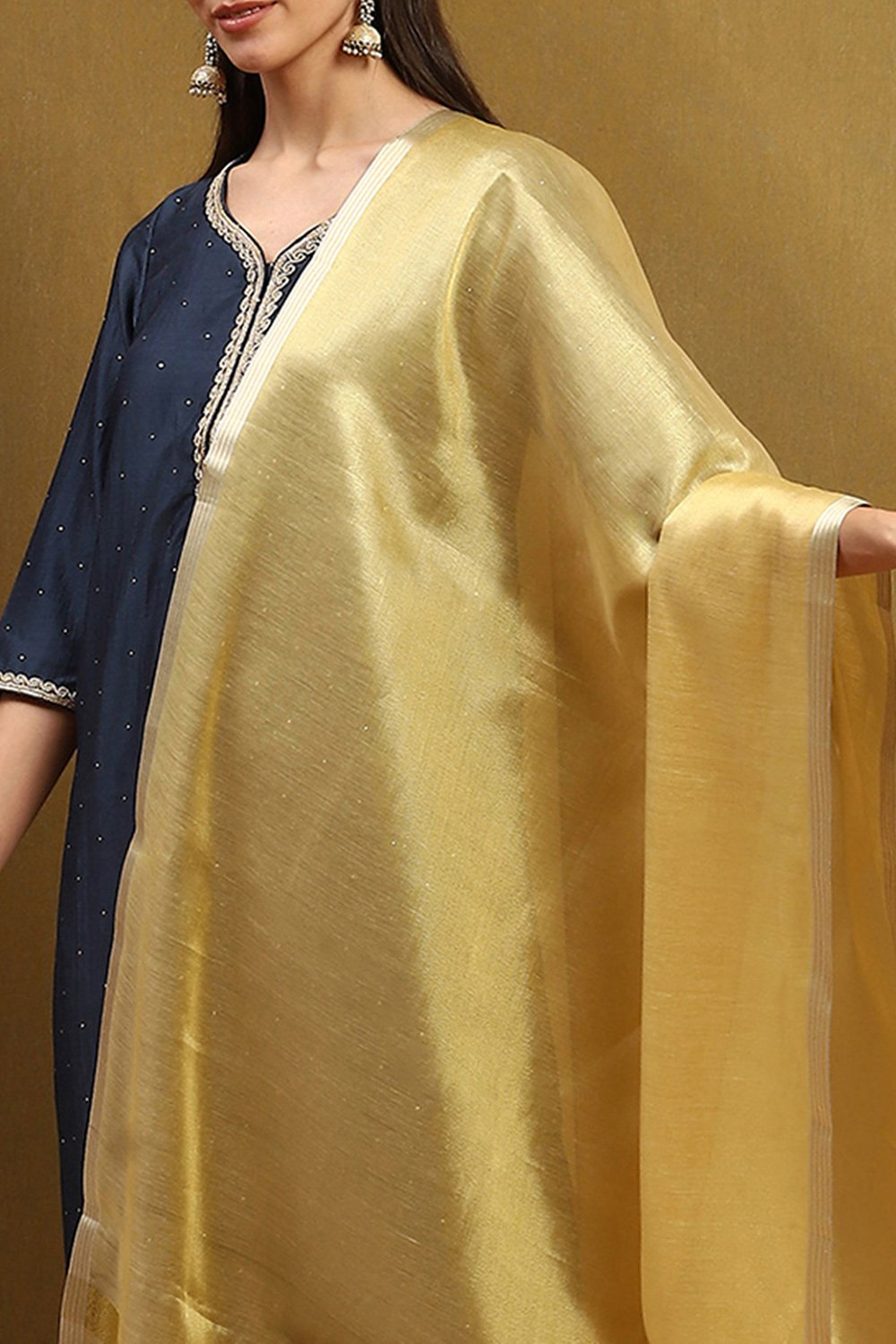 Gold-Toned Poly Silk Yarn-Dyed Festive Dupatta image number 1