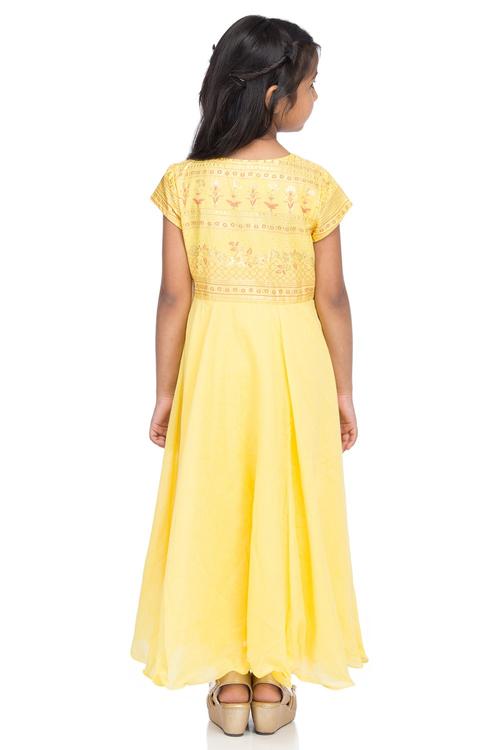 Yellow Cotton Anarkali Suit image number 3