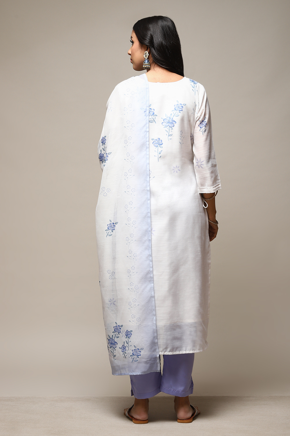 Blue Linen Digital Print Unstitched Suit Set image number 13