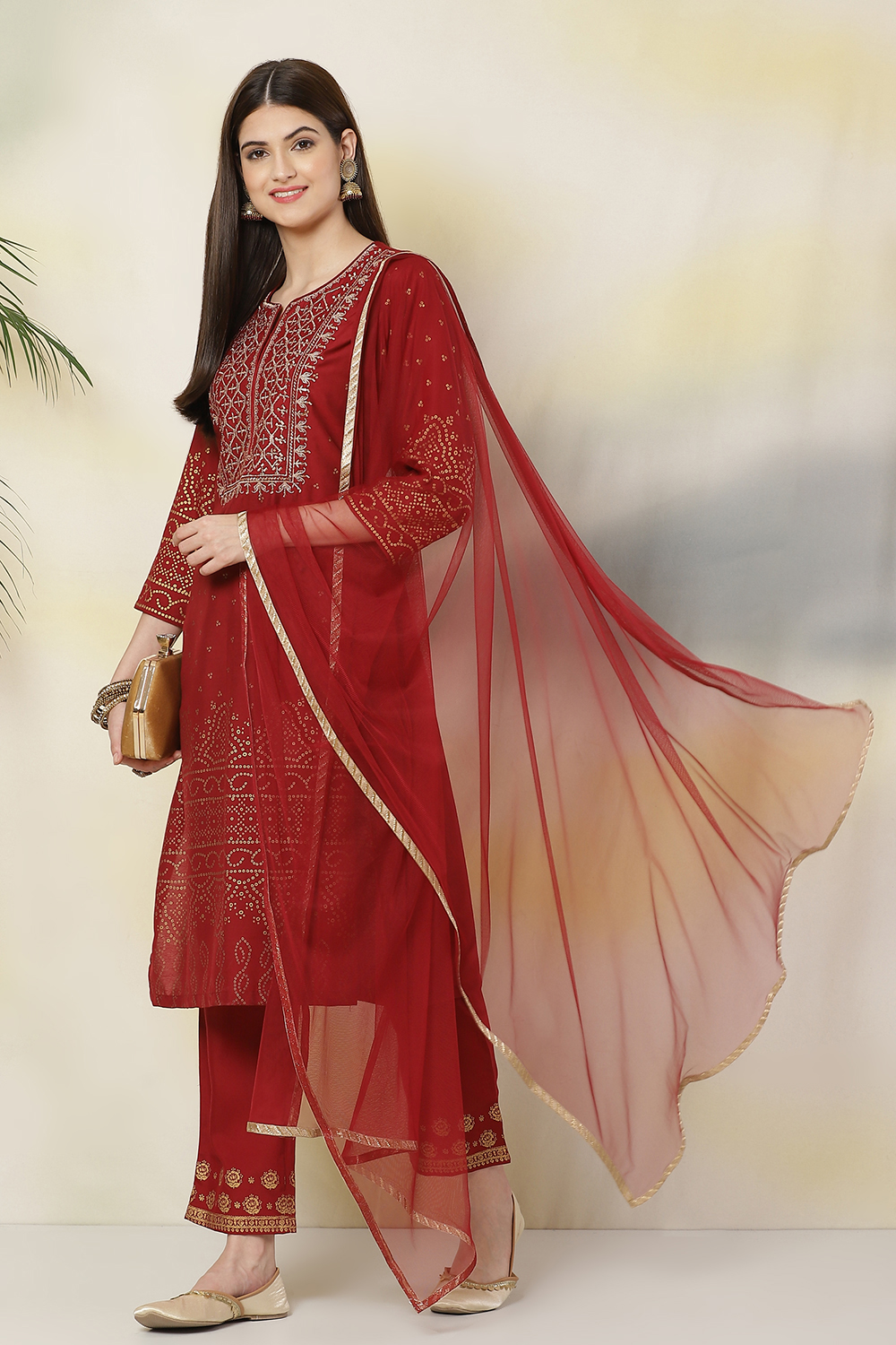 Maroon Art Silk Straight Kurta Pants Suit Set image number 0