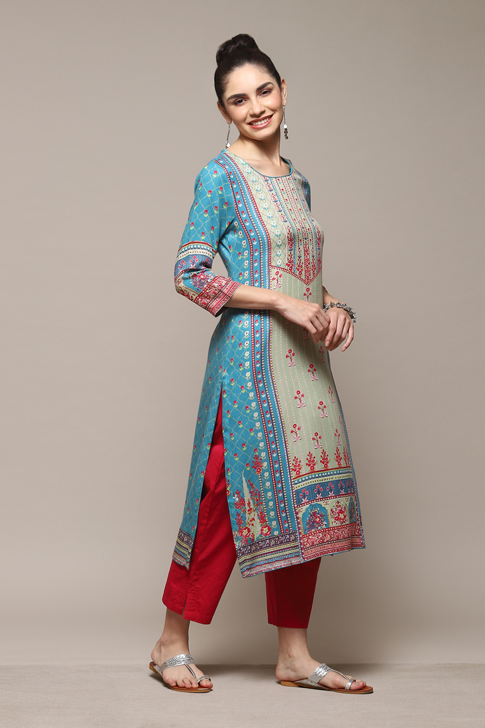 Deep Fuchsia LIVA Straight Printed Kurta image number 4