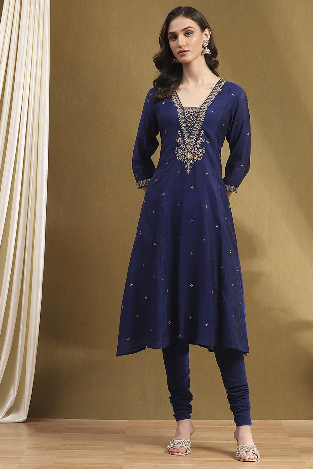 Navy Polyester Blend Kalidar Suit Set image number 6