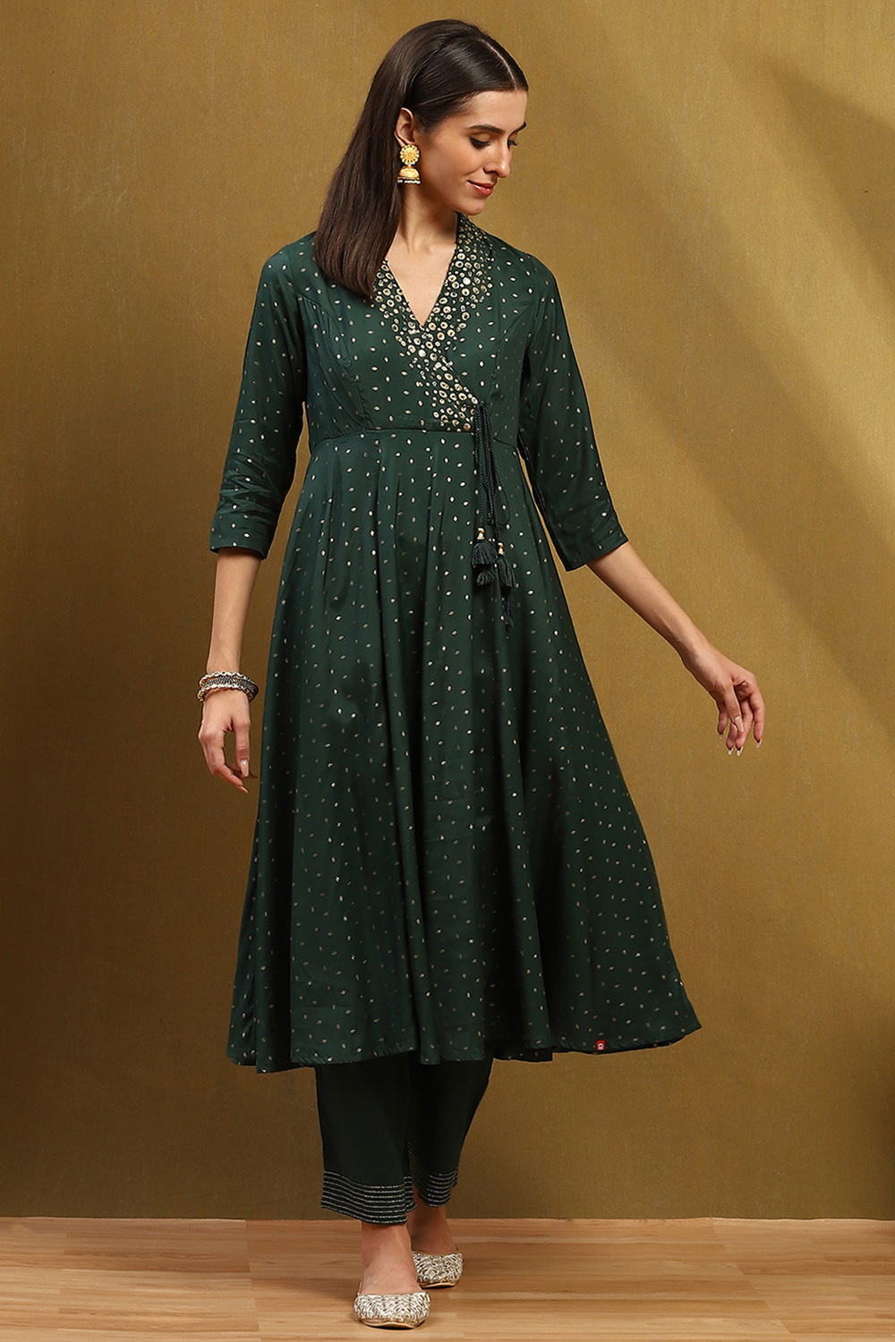 Dark Green Shantoon Anarkali Suit Set image number 6