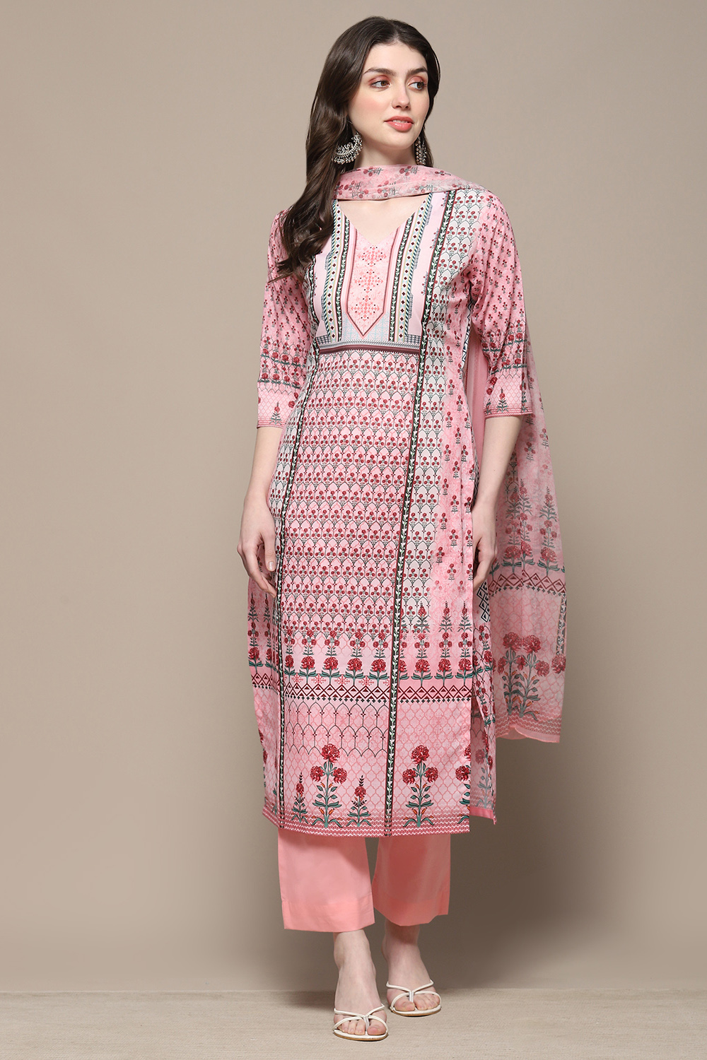 Pink Cotton Blend Digital Print Unstitched Suit Set image number 8