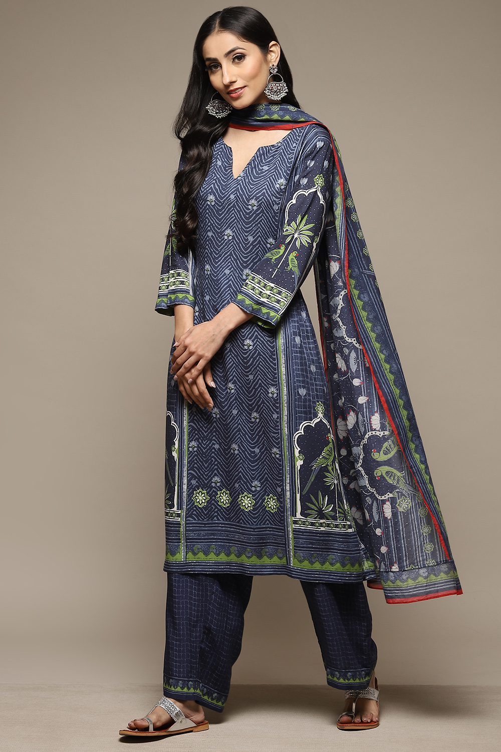 Indigo & Green Rayon Straight Kurta Palazzo Suit Set image number 7