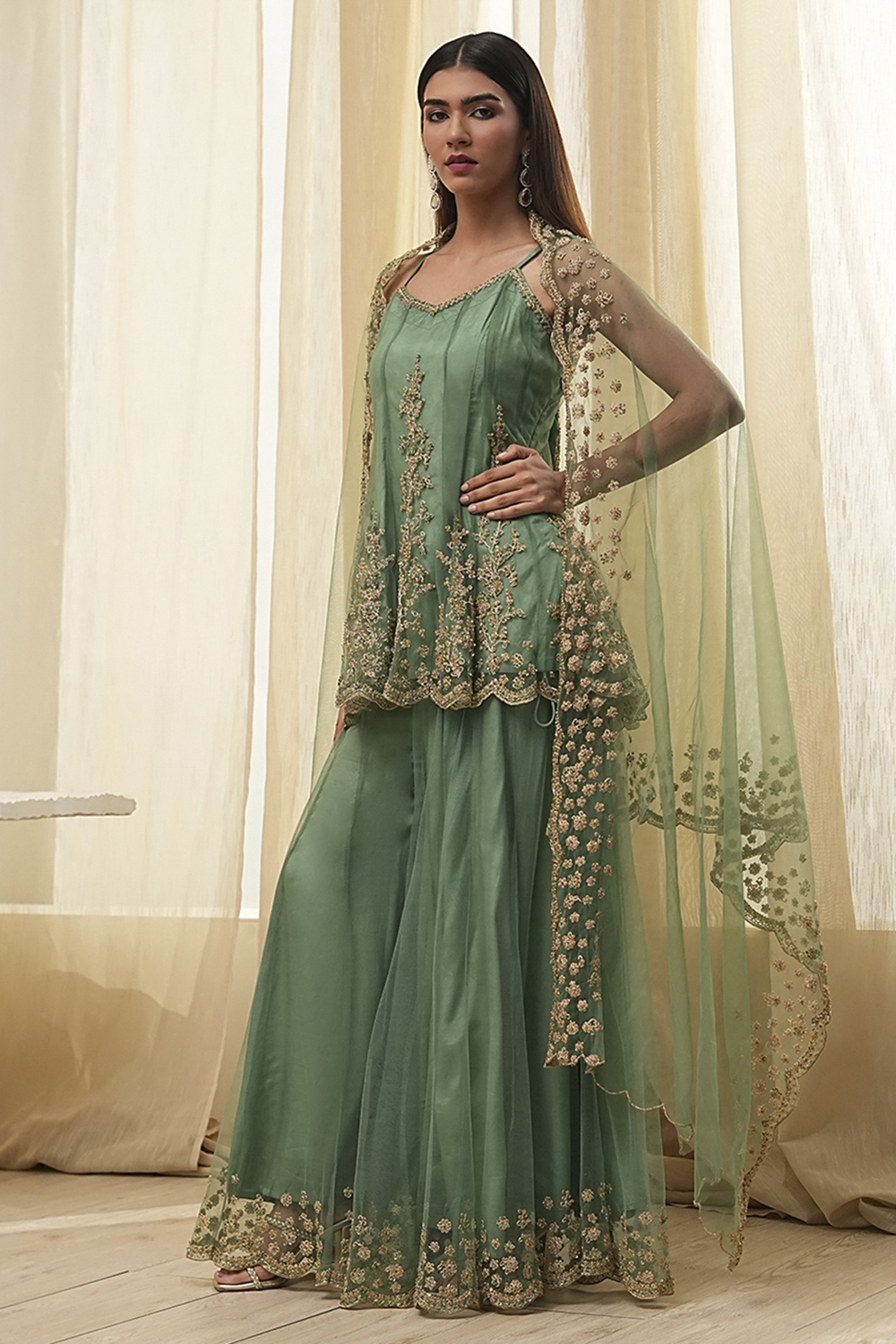 Green Net Kalidar Suit Set image number 3