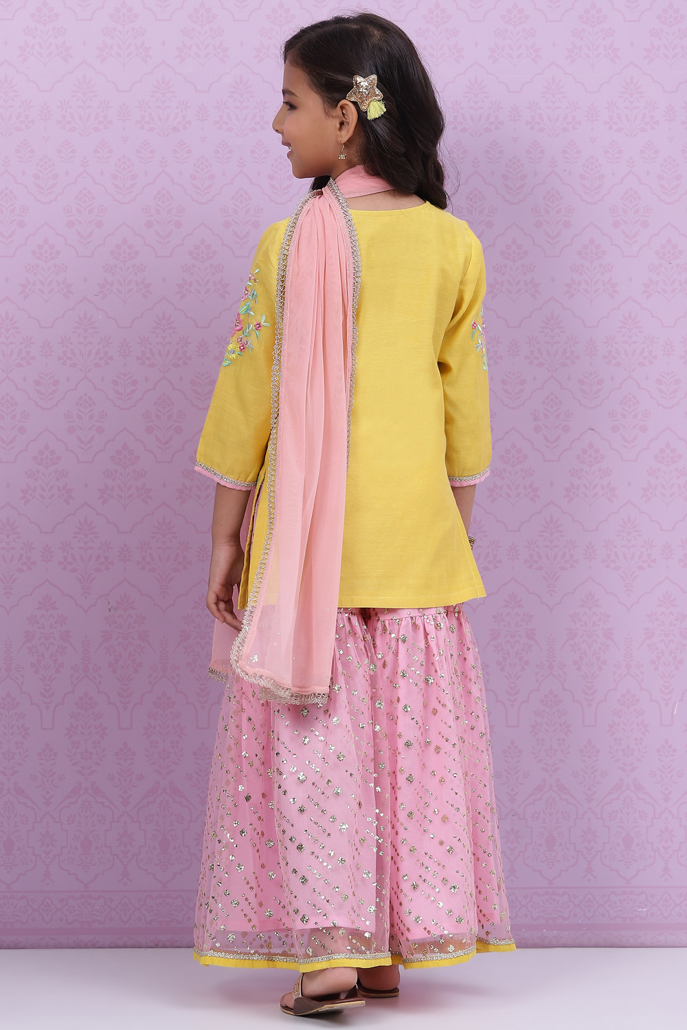 Yellow Poly Cotton Sharara Kurta Garara Suit Set image number 4