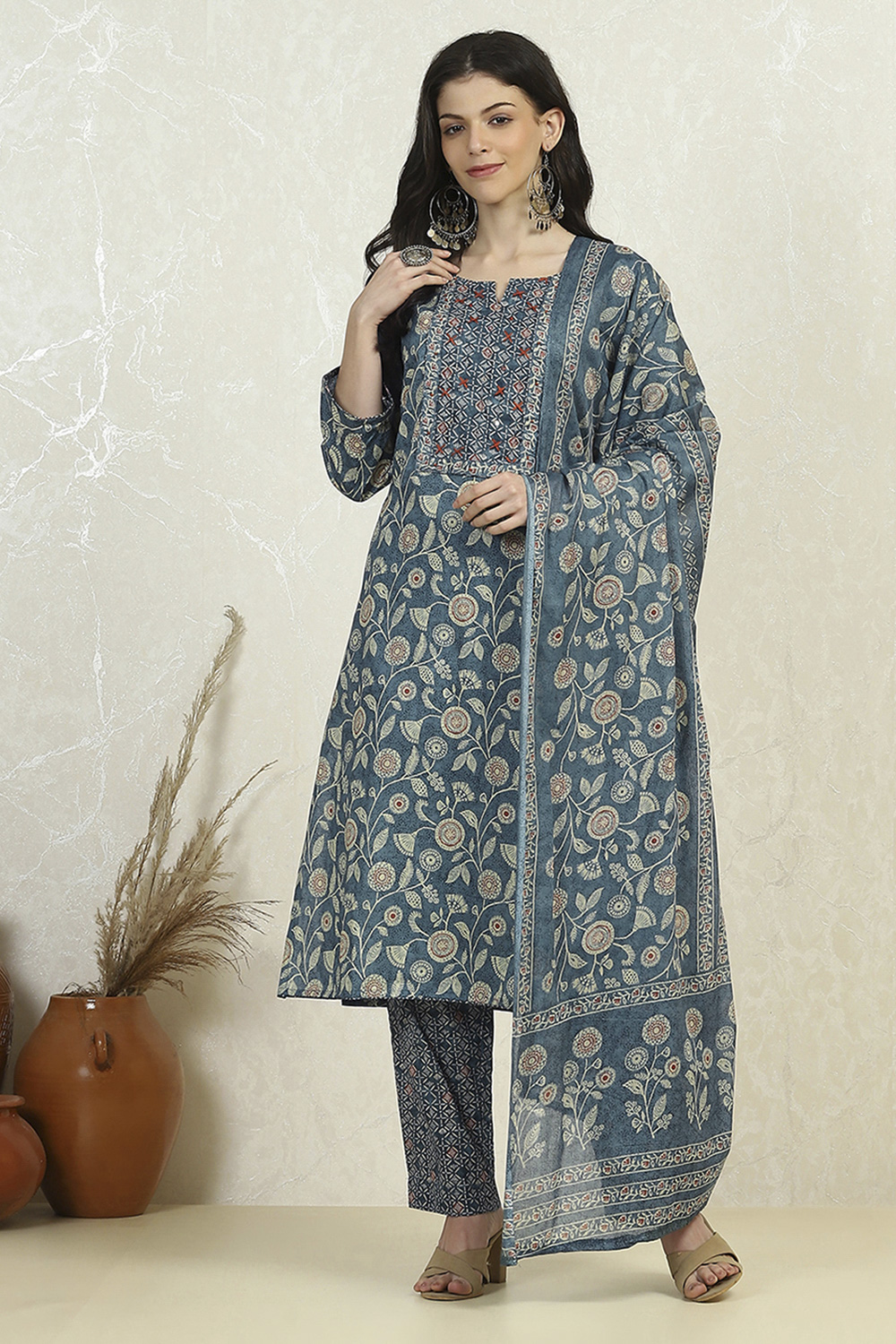 Maroon Cotton Printed Embroidered Unstitched Suit Set image number 7