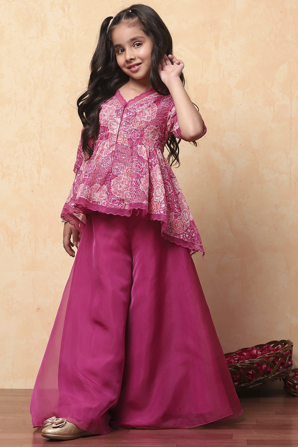 Pink Polyester Blend Flared Kurta Set image number 6