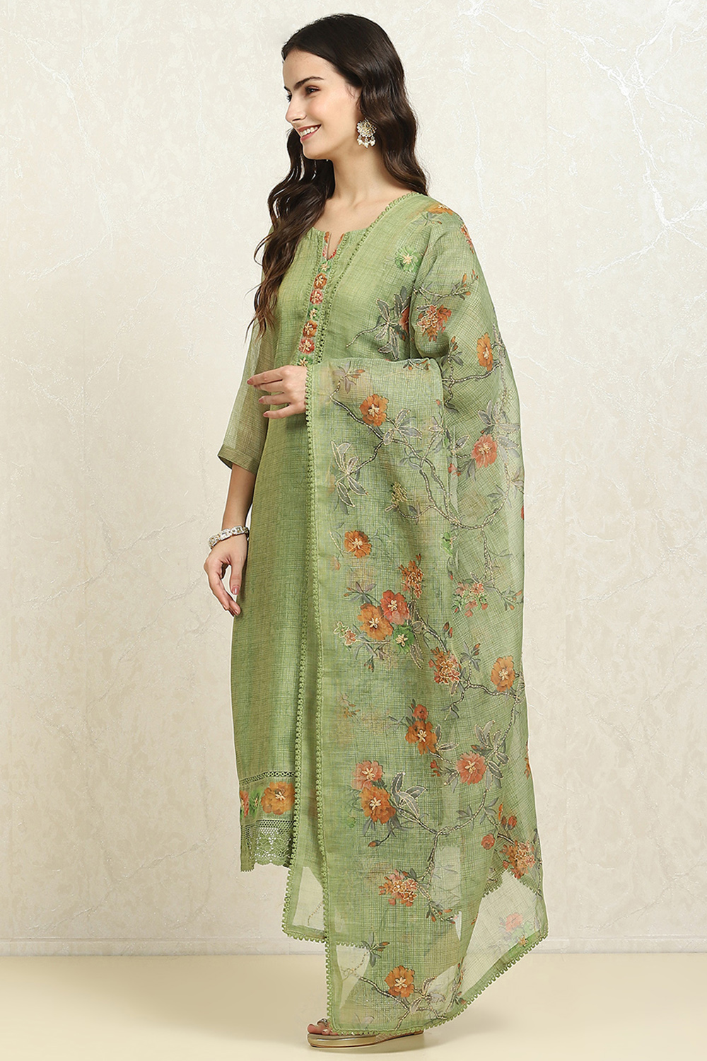 Grey Linen Blend Printed  Embroidered Unstitched Suit Set image number 4