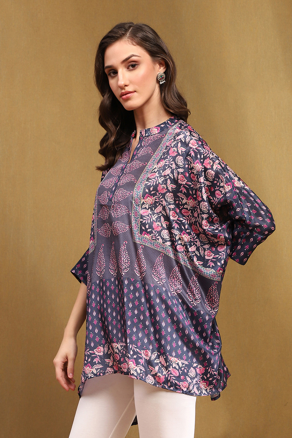 Blue Chiffon Printed Kaftan-Style Kurti image number 2