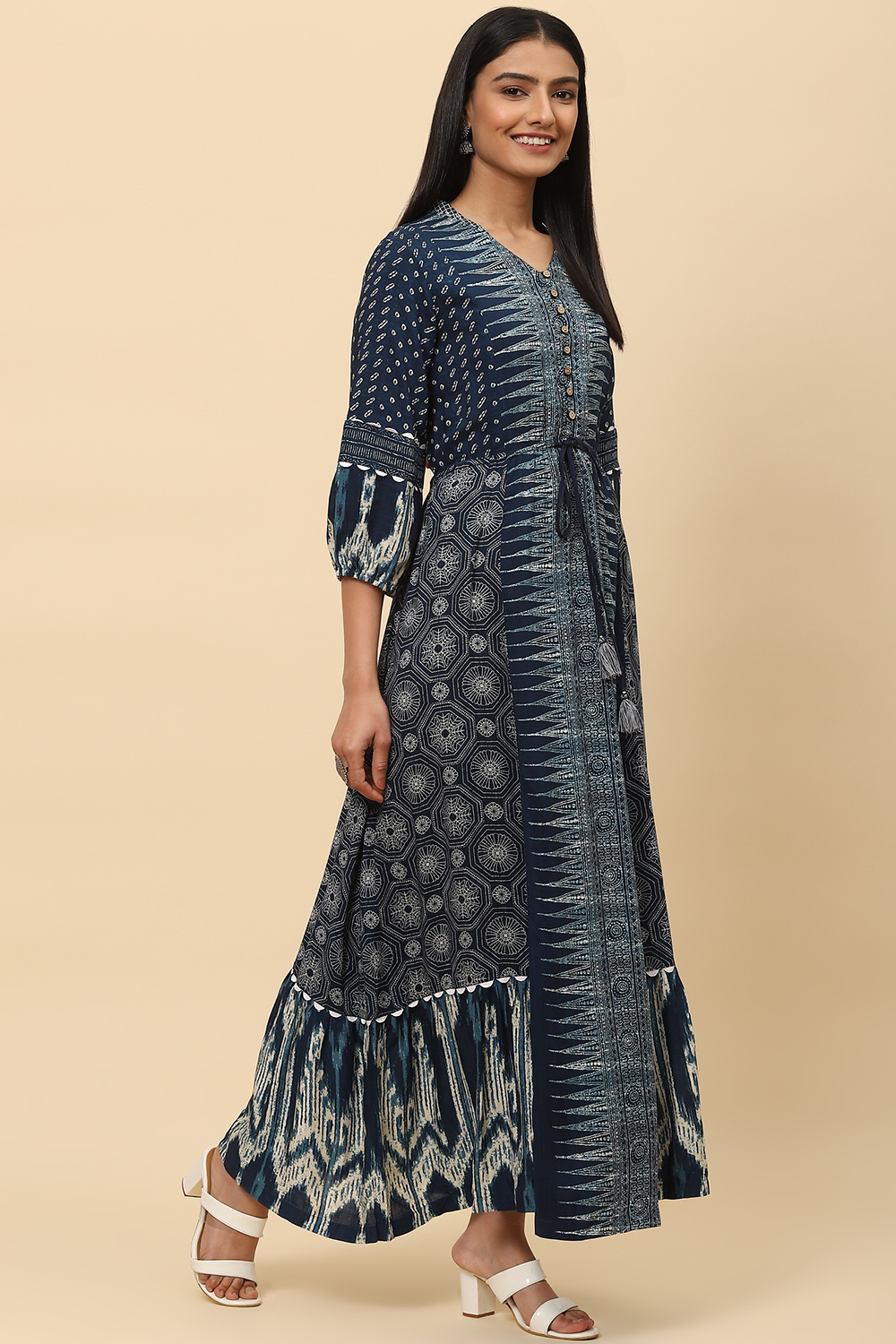 Indigo LIVA Fusion Printed Dress image number 3